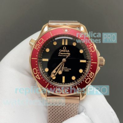 Swiss Copy Omega Seamaster 007 No Time To Die 8806 Watch Rose Gold and Burgundy Red 